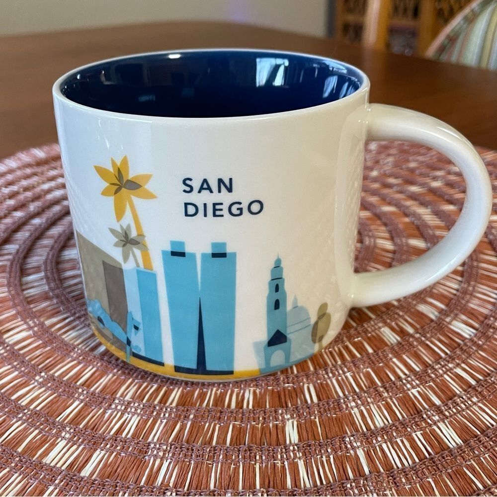 Starbucks Discontinued You Are Here Travel Mug San Diego 2012 Blue Yellow White